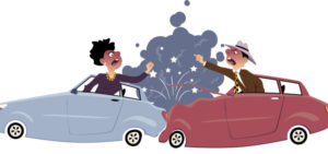 vector of a man and a woman yelling at each other after a tailgating accident