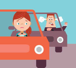 vector of a man tailgating a woman driver