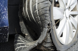 blown-out tire on a truck