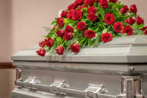 casket with roses