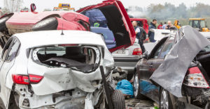 A mulitple vehicle car aaccident where personal injury is likely